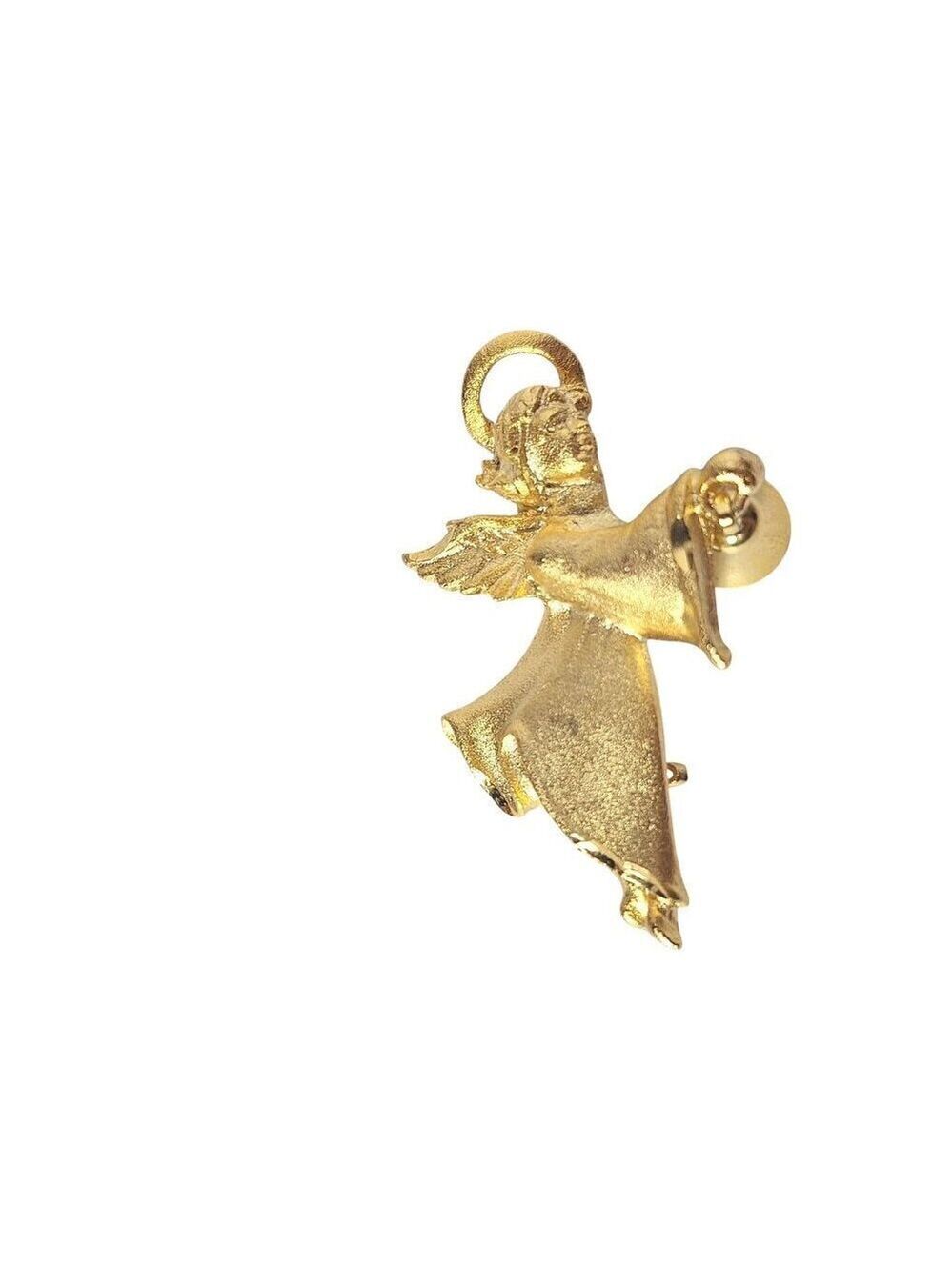 Robyn Rush Gold Tone Angel Bell Brooch Pin Vintage